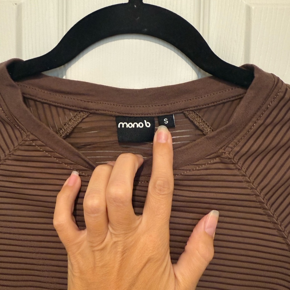 Mono B Brown Striped Long Sleeve Crop Top - Picture 3 of 6